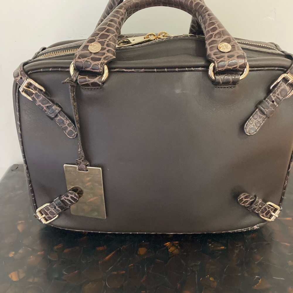 CELINE “luggage”bag,Brown calfskin,Croc trim, EUC